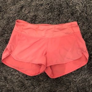 lululemon pink/salmon speed up short 2.5